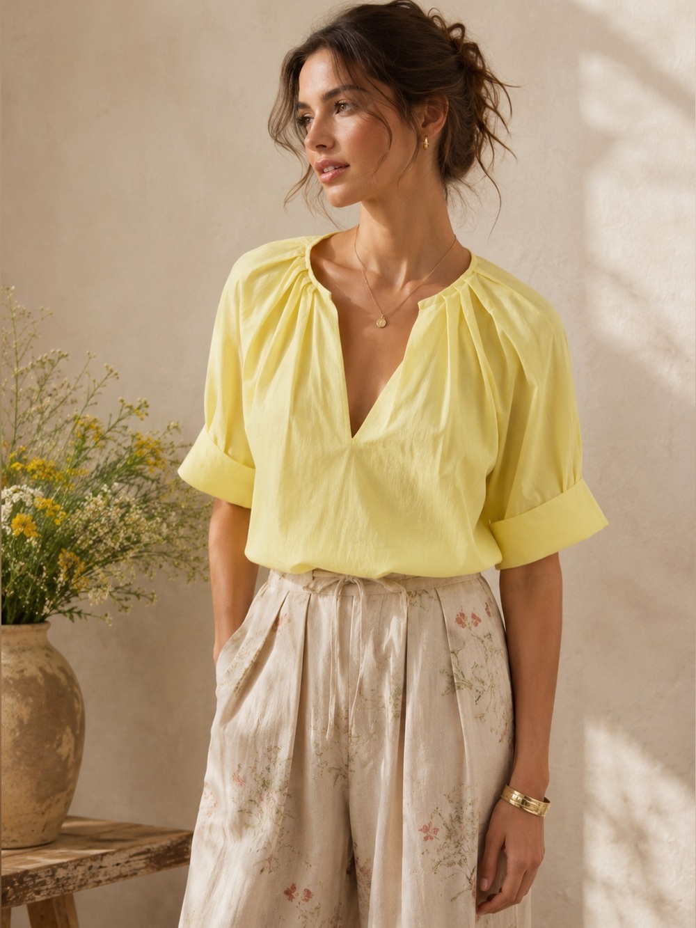 A.L.C. CAREY PLEAT POPLIN SOFT CANARY YELLOW COTTON BLOUSE TOP SZ 4